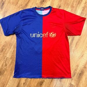 FC Barcelona Messi 10 Soccer Jersey Blue Red UNICEF Split Shirt Large